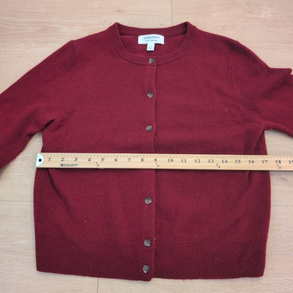 Nordstrom Women Small 100% Cashmere Cardigan Sweater Burgundy Red Button Up - Picture 5 of 6